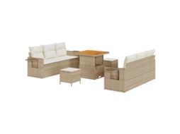 Conjunto 9 De Sofá De Jardim De Vidaxl Com Almofadas Bege Rattan Poli Acácia  Bege Vime
