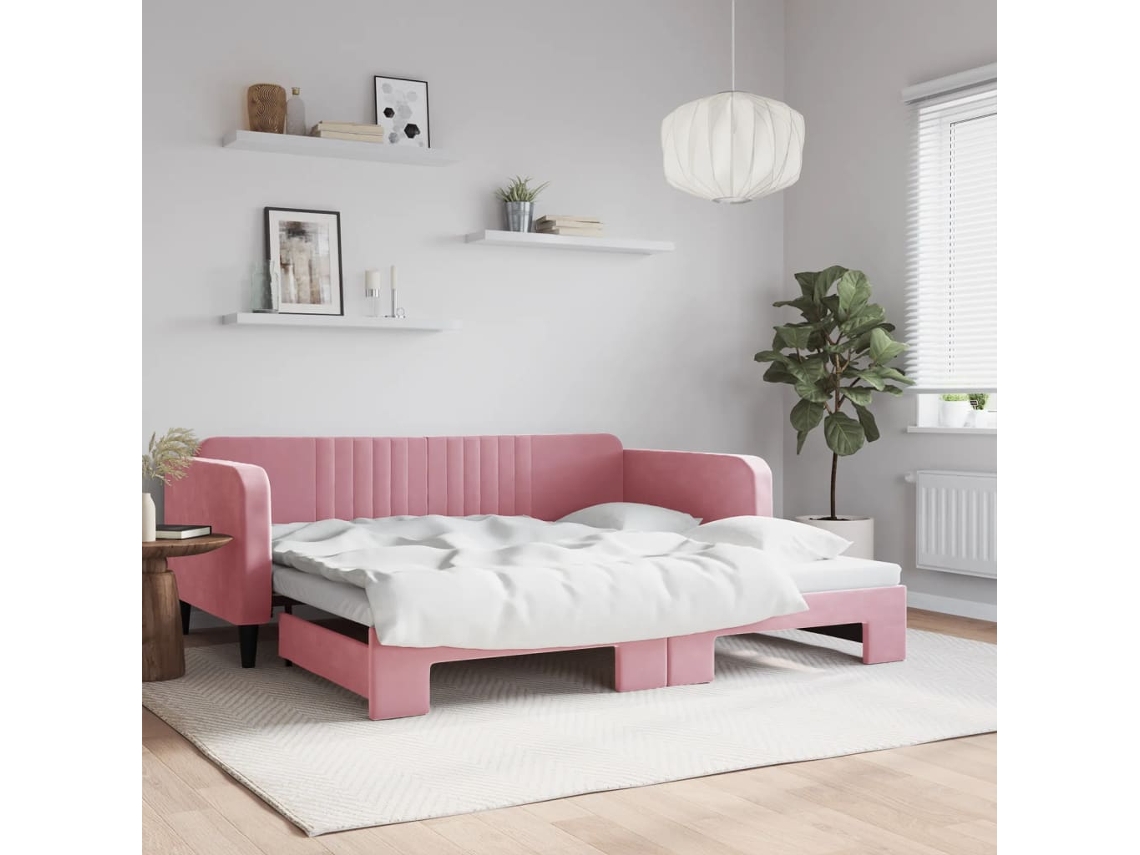 Sofá cama con cajón 100x200 cm terciopelo rosa