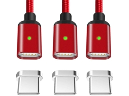 Cabo de Carregamento, 3 Unidades de 0,5 M, 1 M e 2 M, 8 Pinos, Vermelho AQUAFORGE