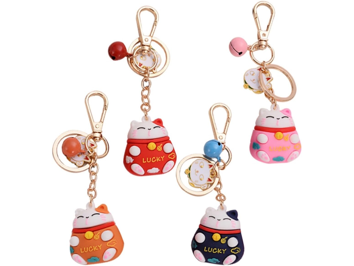 Conjunto De 4 Chaveiros De Gato Japonês, Pingentes De Plástico Duráveis