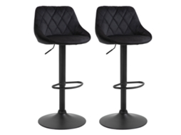 Conjunto De 2 Banquetas De Bar Com Altura Ajustável, Banquetas Bistrô Pretas Com Apoio Para Os Pés E Encosto, Feitas De Veludo E Metal.