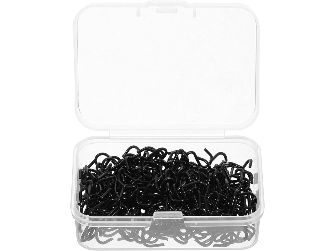 150 Mini Ganchos Metálicos Pretos Em Forma De S (cm) – Caixa Com 150 Unidades