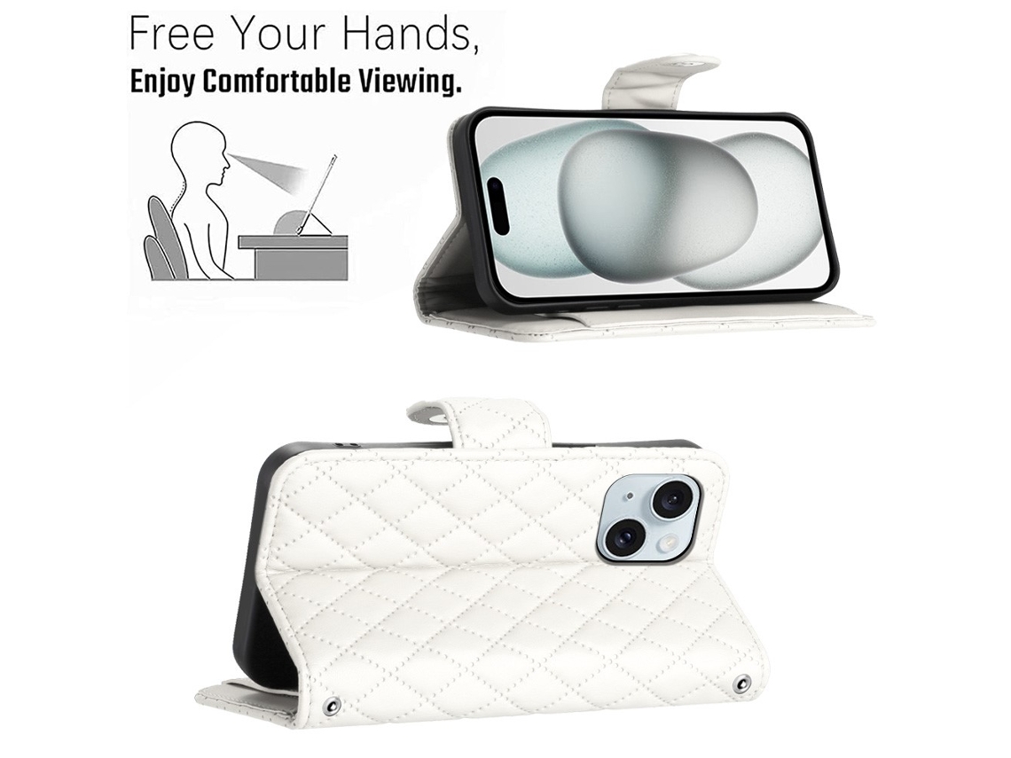 Capa Para Iphone 15 Pele Sintética Com Porta-cartões Branco