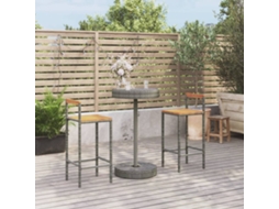Vidaxl 3 Pcs Conjunto De Bar P/ Jardim Vime Pe/acácia Maciça Cinzento