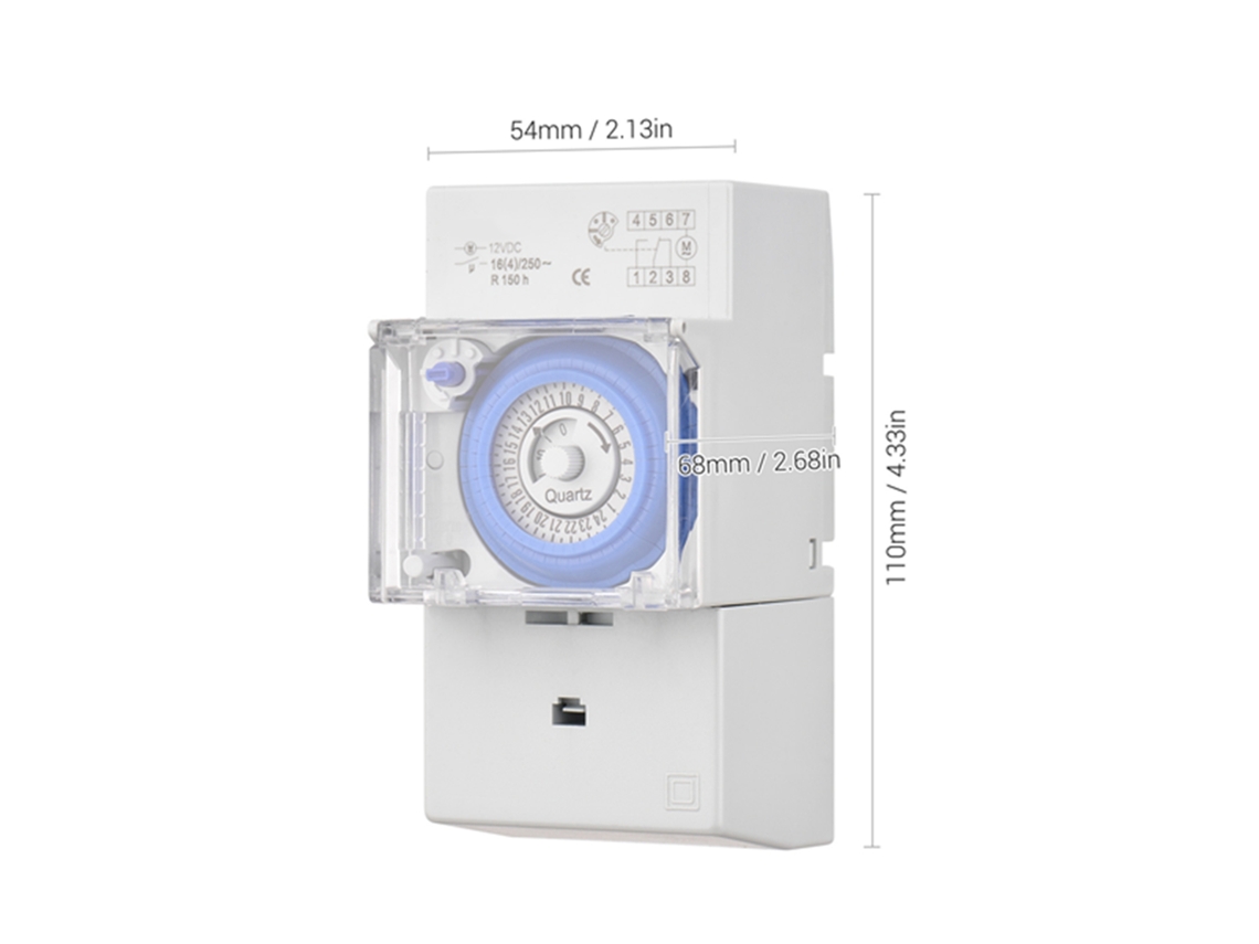 Timer Mecânico Programável 24h 12v Dc 30 Min Intervalo 48 On/off Interruptor Relé