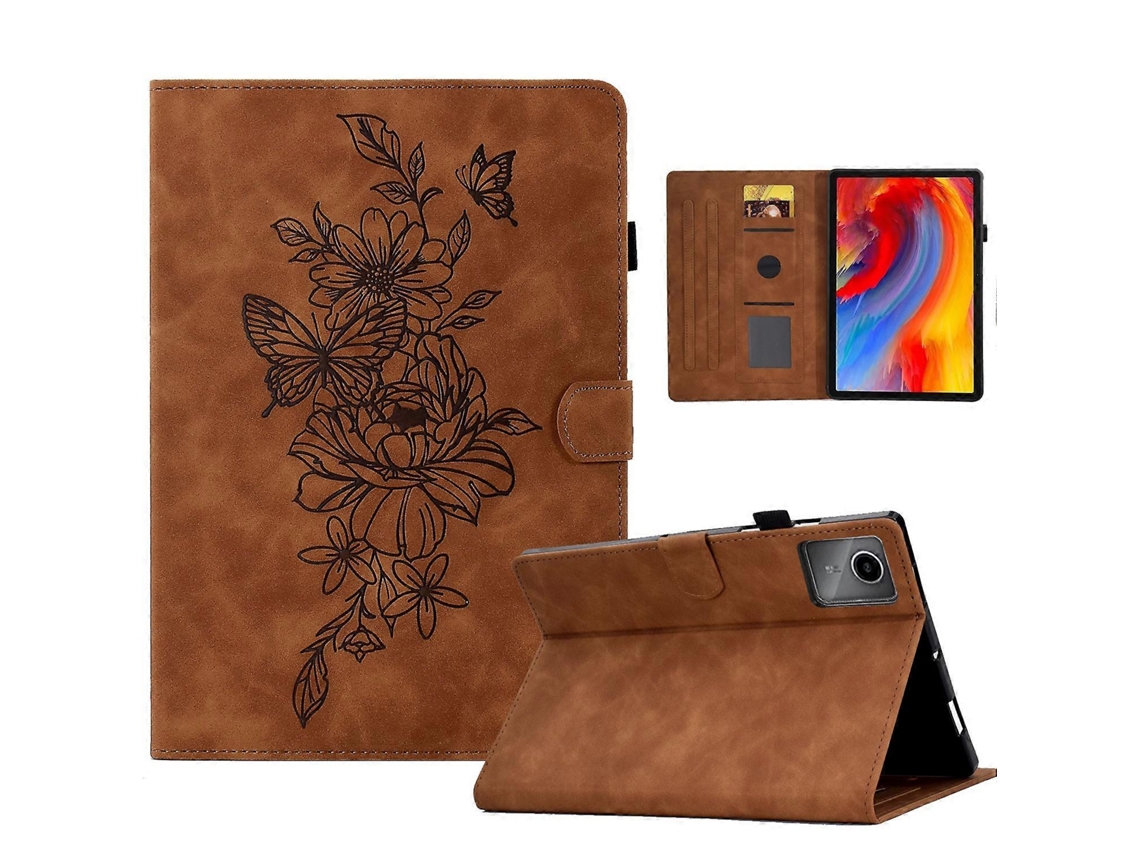 Capa De Tablet, Couro Pu Com Borboleta Em Relevo, Proteção E Suporte, Flip Para Tablet 12.1 Polegadas 2025brown