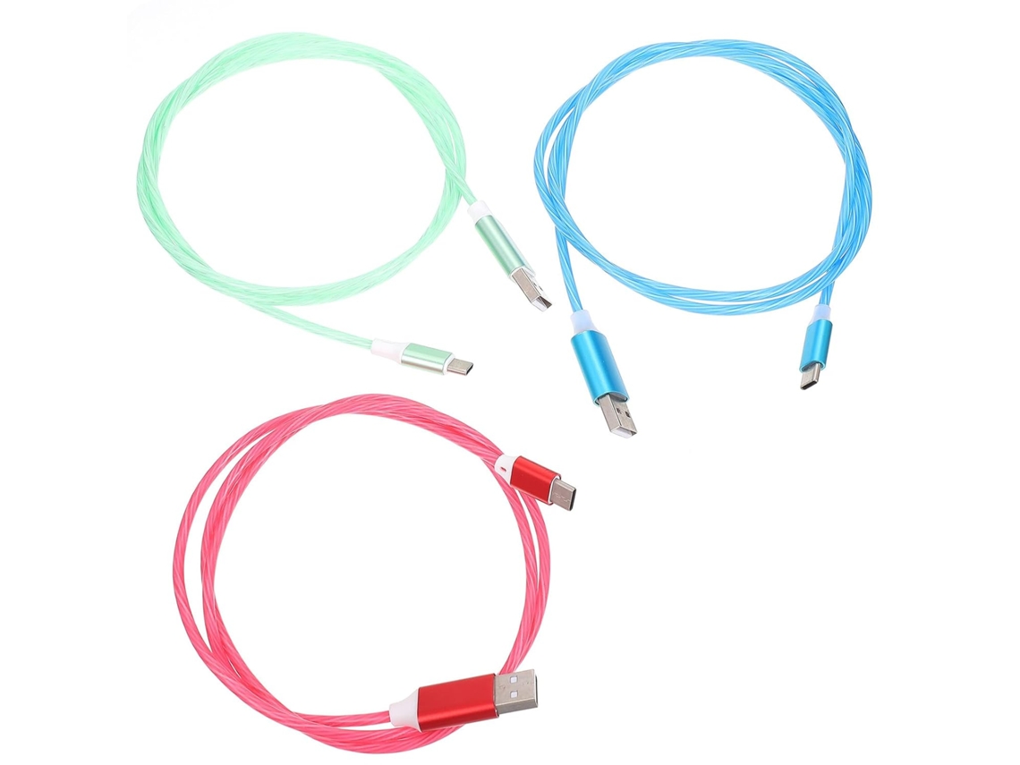 Conjunto De 3 Cabos Usb Tipo A Com Luz Fluorescente Para Carregamento