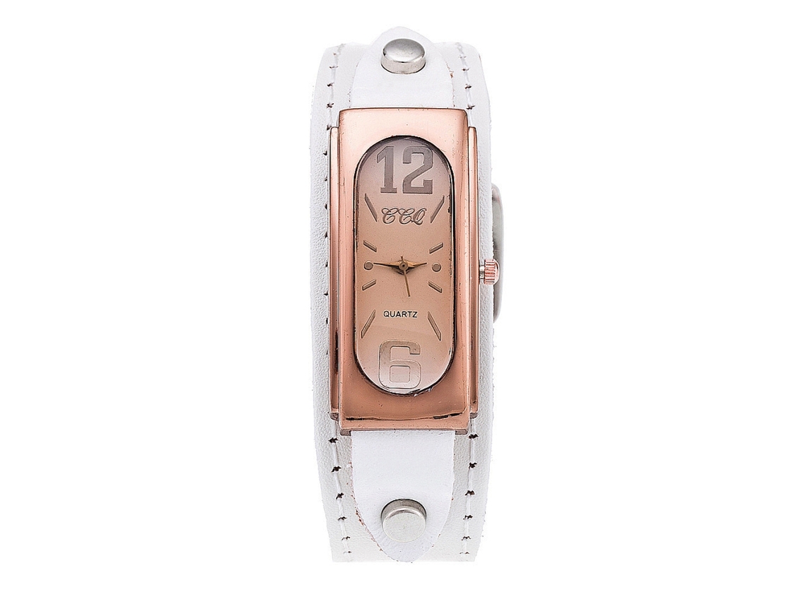 Relógio de Pulso Masculino Ccq Vintage Retangular Quartzo Pulseira Pu Branco