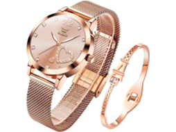 Lurelia Relógio Feminino, Movimento De Quartzo, Data/calendário, Detalhes Com Strass, Aço Inoxidável, Resistente À Água, Rosa Ouro
