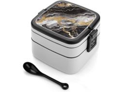 Marmita Bento De Dupla Camada Em Mármore Preto E Branco Com Folha Ouro, Design Minimalista Moderno E Empilhável, À Prova