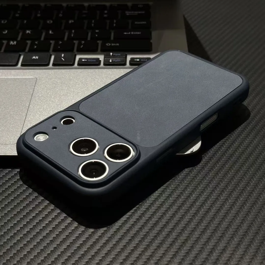 Capa Para Celular Em Couro Camurça Fosco (azul Para Iphone 13 Pro Max)