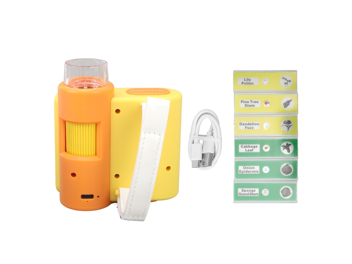 Microscópio Digital Para Crianças 1000x Tela 2 Polegadas Led Ajustável Câmera 1080p Móvel Amarelo