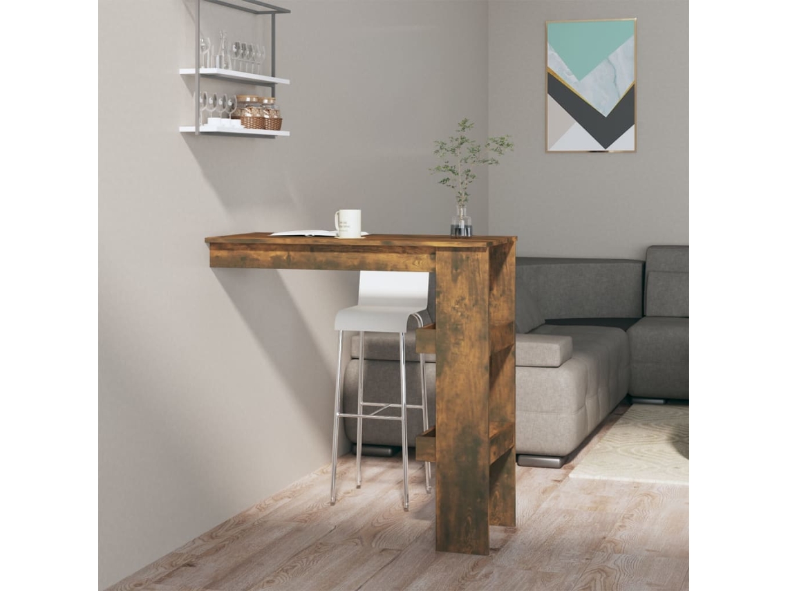 Vidaxl Mesa Bar Parede 102x45x103,5cm Derivado Madeira Carvalho Fumado