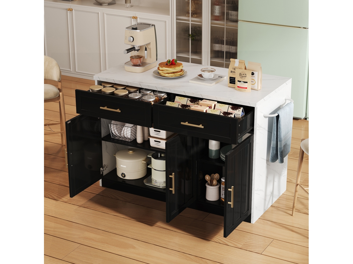Ilha Cozinha 120x60x91cm, Tomadas Usb, Prateleiras, Suporte Toalhas.-lb
