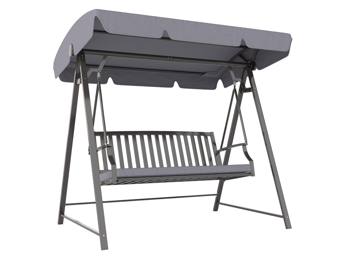 Baloiço de Jardim 3 Lugares S/MARCA (toldo ajustável, almofada, estrutura de aço, cinza, 360 kg, 205x133x181 cm)