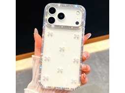 Capa De Celular 3d Com Strass Para Meninaslaço Aurora Branco Com Glitter - Iphone 15 Pro Max