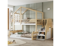 Beliche 90x200cm Em Pinho Maciço, Cama Com Janela, Guarda-corpo E Escada Com Gavetas Para Guardar Itens.