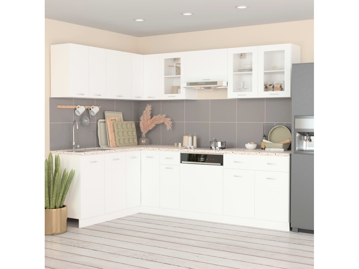 Vidaxl 11 Pcs Conjunto Armários De Cozinha Derivados De Madeira Lyon Branco