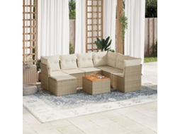 Vidaxl 8 Pcs Conjunto De Sofás P/ Jardim Com Almofadões Vime Pe Bege