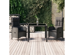 Conjunto 3 Peças Jantar P/ Jardim C/ Almofadões Vime Pe Preto Dkd Home Decor