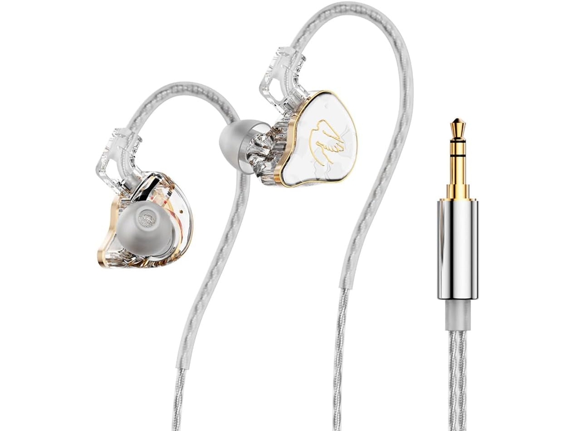Fones in ear HiFi drivers híbridos 1BA+1DD som estéreo graves isolamento ruído confortável cabo destacável branco JIAPEI
