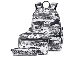 Conjunto De Três Peças De Mochila Escolar Estampada Preta