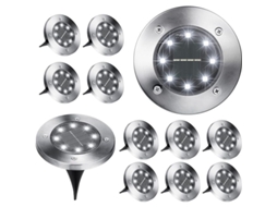 Luzes Solares Para Jardim, 12 Unidades 8 Led, Impermeáveis, Luz Branca Fria, Exteriores