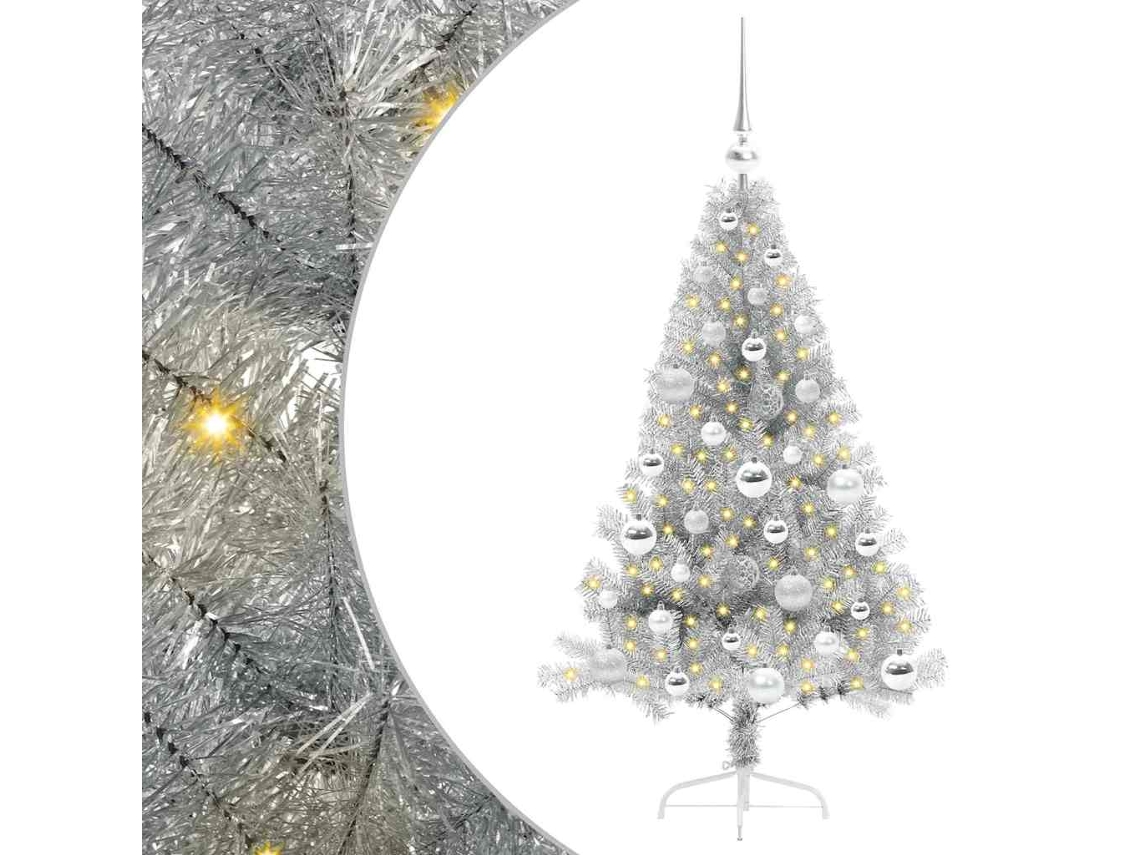 Árvore De Natal Artificial Iluminada Vidaxl Prateado Pvc (120 Cm)