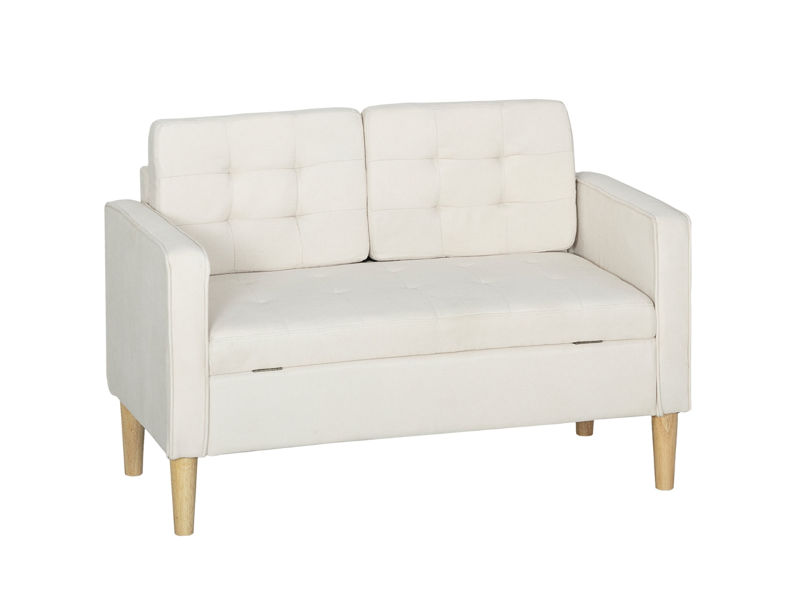 Sofá 2 Lugares Armazenamento Capitonê 117x62x78 Cm Creme