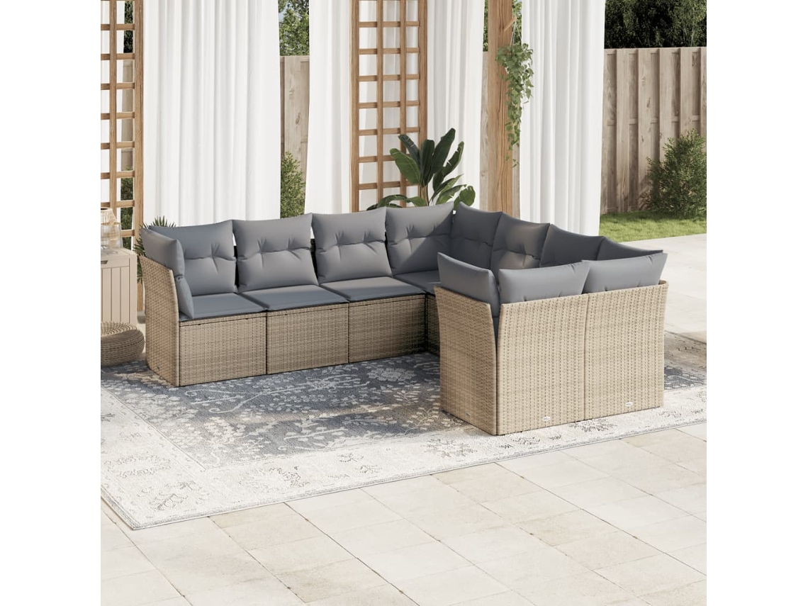 Vidaxl 8 Pcs Conjunto De Sofás P/ Jardim Com Almofadões Vime Pe Bege