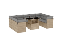 Conjunto de 10 sofás para jardim com almofadões Vime Pe Bege MAISON EXCLUSIVE