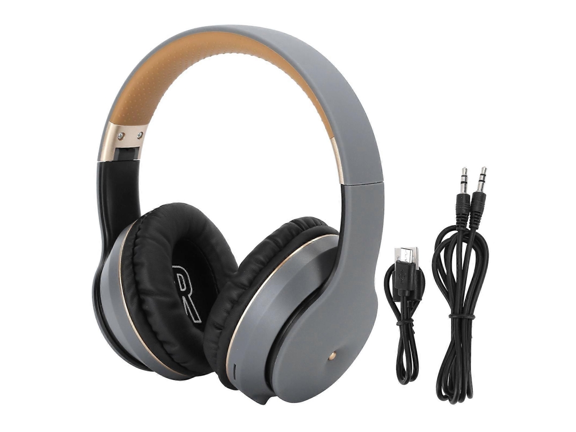 Fone de Ouvido Estéreo Bluetooth Sem Fio Mp3 para Música, Jogos e Computadores, Compatível com Cartão de Memória, Cinza e Dourado. TAISHENGDA
