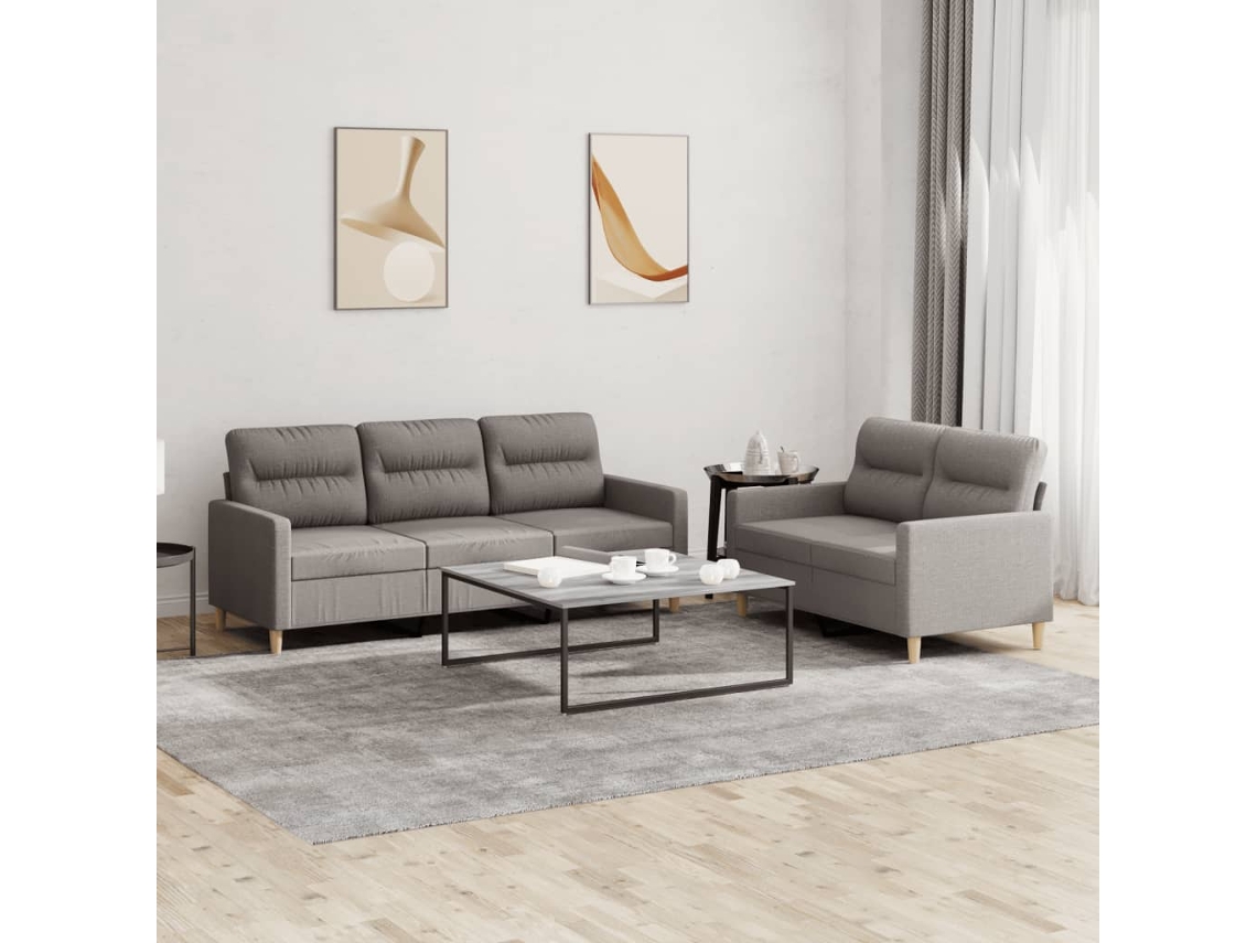 Vidaxl 2 Pcs Conjunto De Sofás Com Almofadões Tecido Cinza-acastanhado
