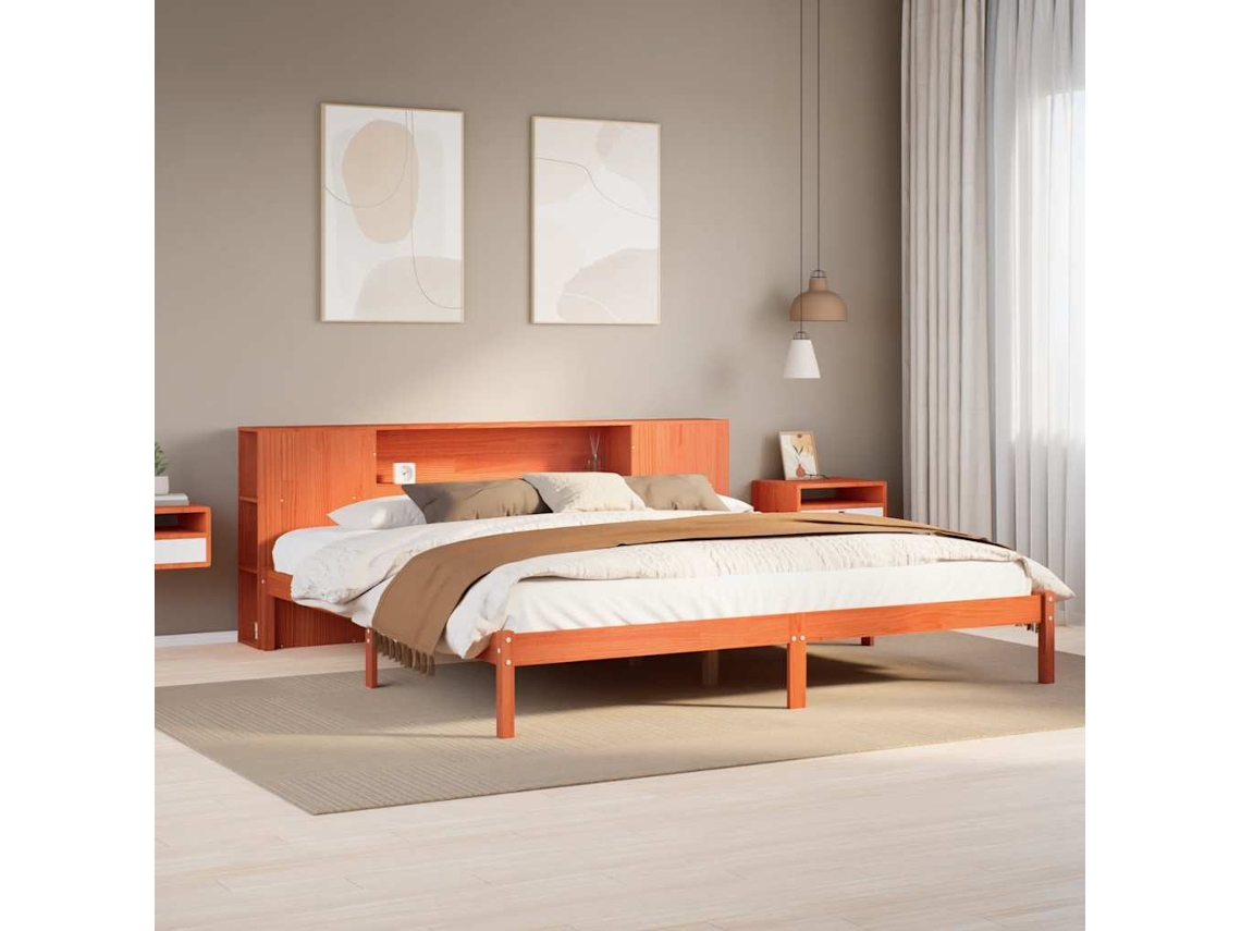 Vidaxl Cama com Estante Sem Colchão 200x200 Cm Pinho Maciço
