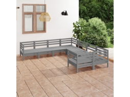 8 Pcs Conjunto Lounge De Jardim Pinho Maciço Cinza Dkd Home Decor