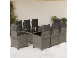 Vidaxl 9 Pcs Conjunto De Jantar P/ Jardim C/ Almofadões Vime Pe Cinza