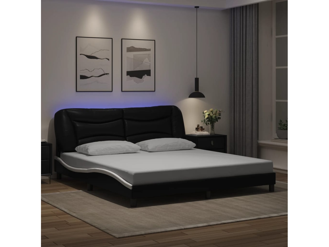 Vidaxl Estrutura De Cama Com Led Sem Colchão Hvar 180x200cm Preto/branco