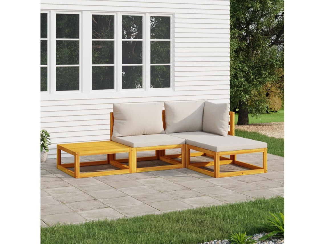 Vidaxl 4 Pcs Conj. Lounge De Jardim Madeira C/ Almofadões Cinza-claro