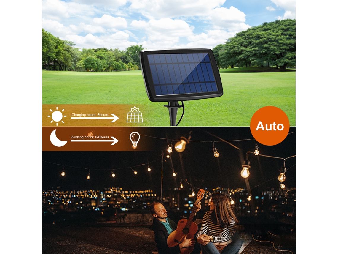 2026 luzes de Cadeia G40 Solares Exteriores 30 Lâmpadas Led E12 Luz Quente 2700k Controle Remoto Impermeável Ip44 Jardim Terraço Festa
