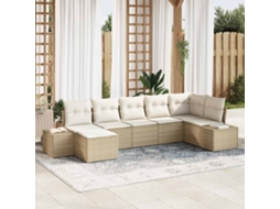 Vidaxl Conjunto De Sofá De Jardim Com Almofada 7 Pcs Bege Vime Pe
