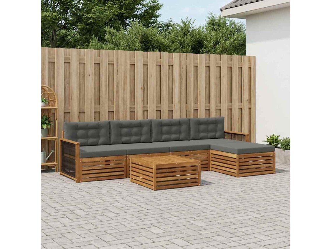 Vidaxl Conjunto De Sofás Para Exterior 6 Unid. Natural E Antracite