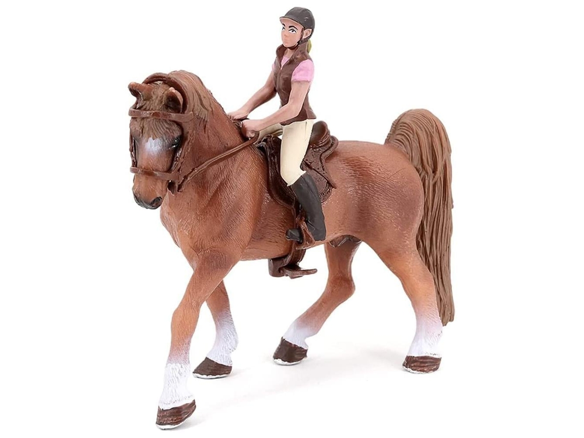 Primerox figura de Cavalo Marrom Miniatura com Cavaleira e Sela Brinquedo Coleção Modelo para Crianças