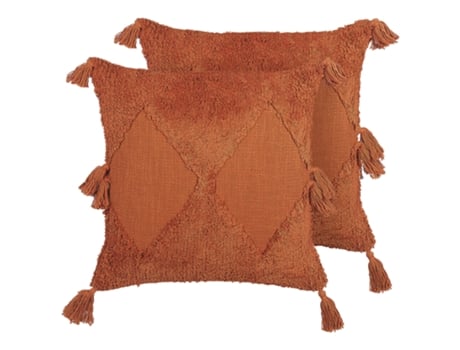 Conjunto de 2 Almofadas Decorativas BELIANI (45 x 45 cm - Algodão - Laranja)