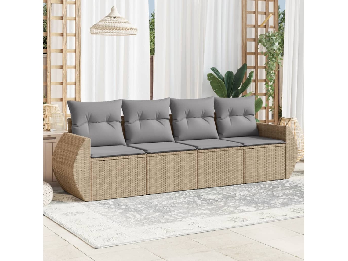 Vidaxl 4 Pcs Conjunto de Sofás para Jardim C/ Almofadões Vime Pe Bege