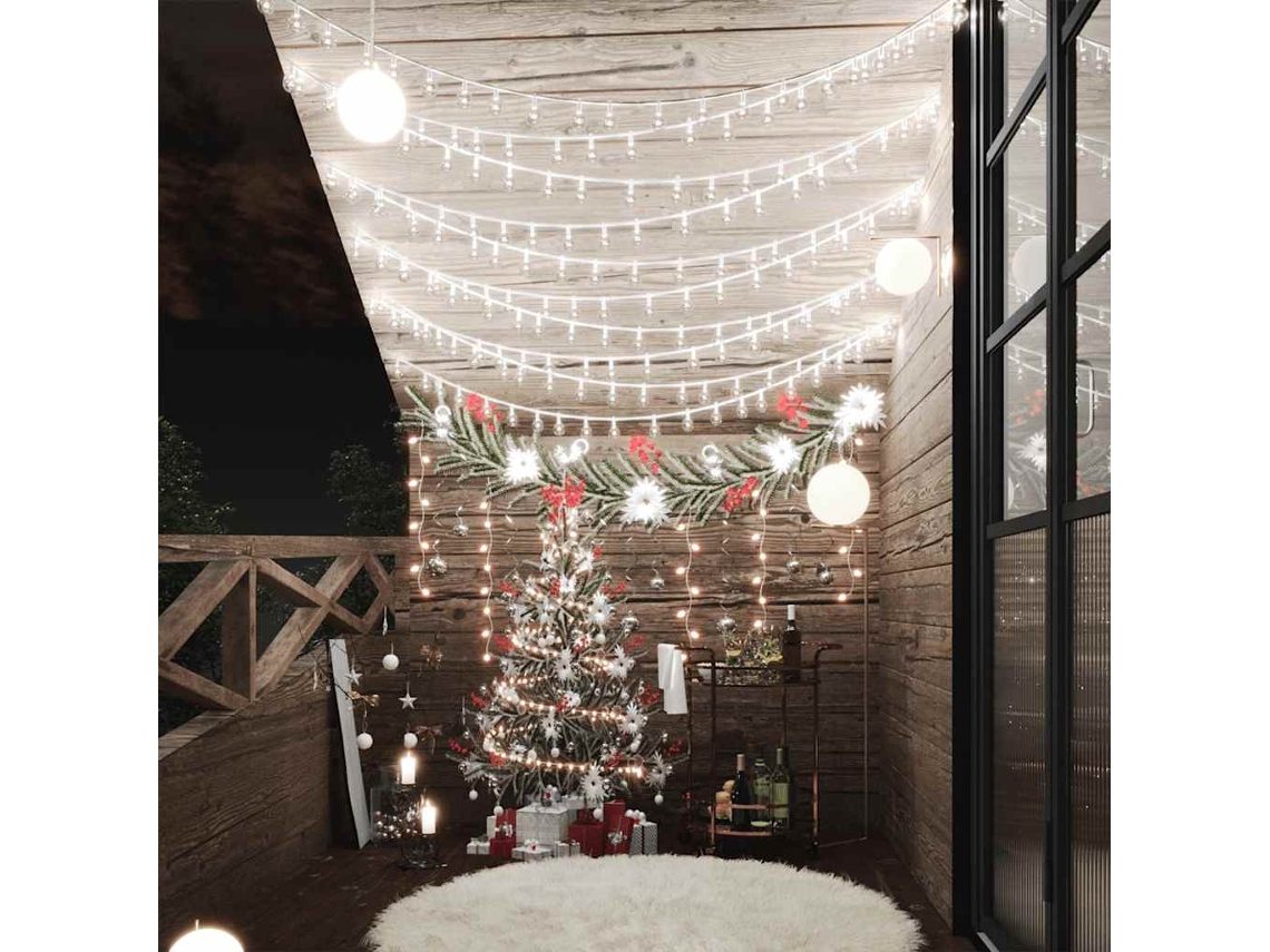 Vidaxl Cordão De Luzes Em Globo 40 M 400 Led 8 Funções Branco Frio