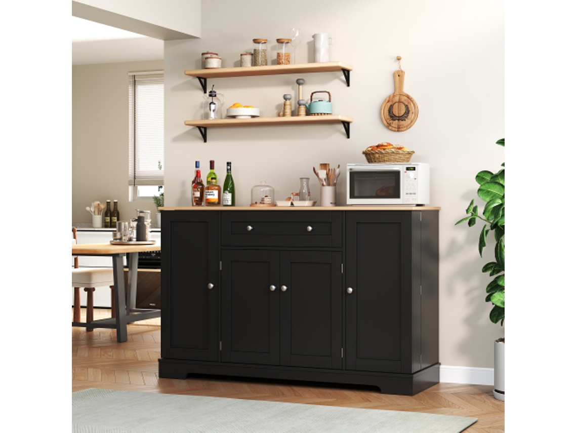 Buffet de Cozinha Multifuncional 138cm com Gaveta, Portas e Prateleiras Ajustáveis BTFORUS design Moderno