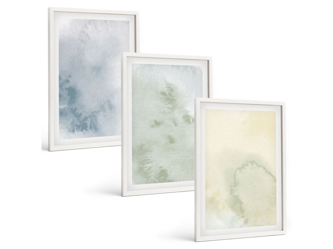 Quadros Decorativos Para Parede Aquarelas Em Tons Pastel Sobre Tela Moldura Branca Quadros Para O Escritório Espelharte (3 Piezas De 40x60 Cm)