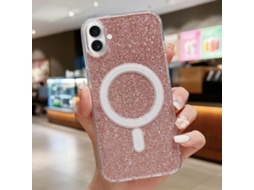 Capa Transparente Com Glitter Para Iphone 17 - Acrílico - Magsafe - Rosa