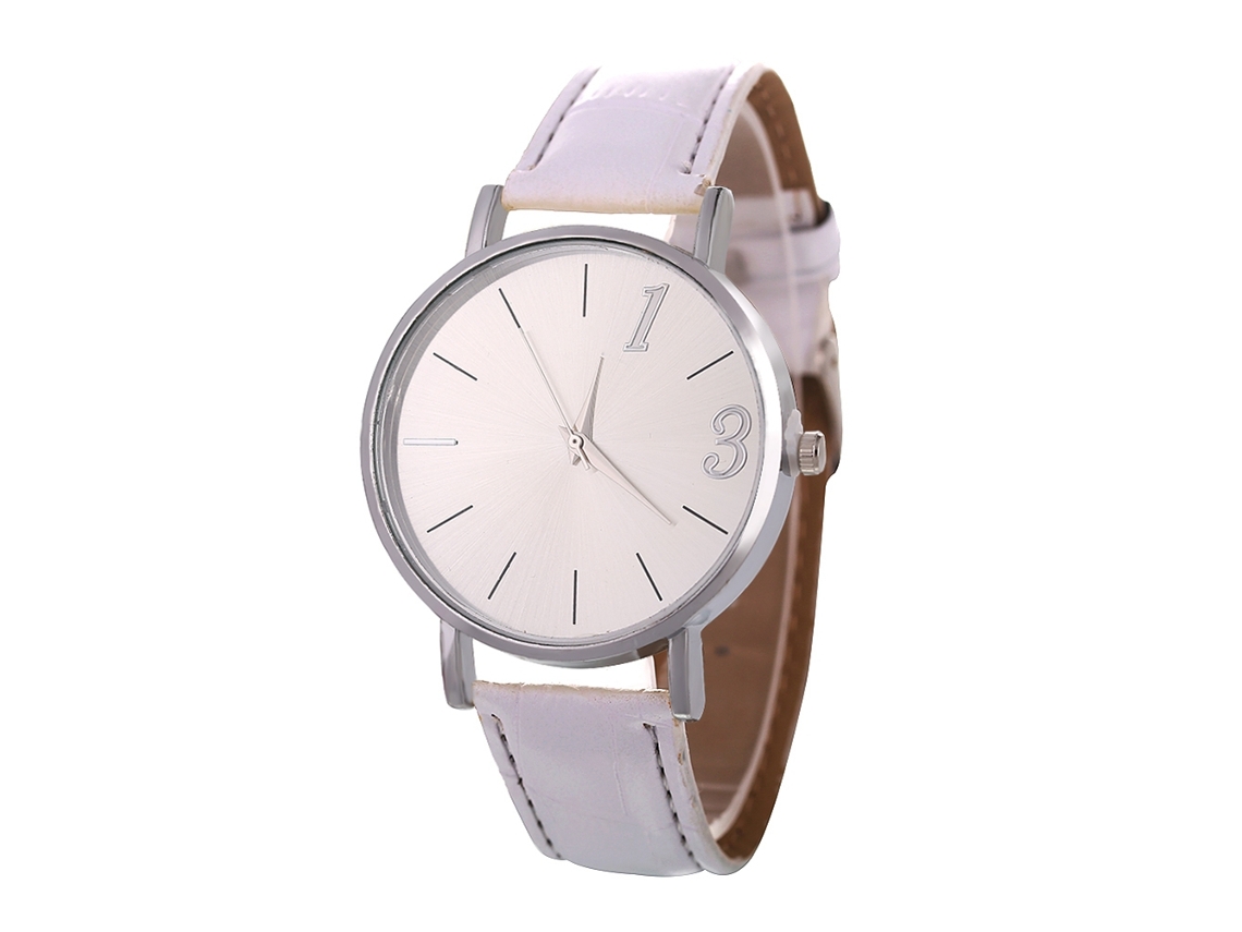 Reloj De Cuarzo Con Correa De Cuero Pu Moda Dial Redondo Para Parejas (blanco)