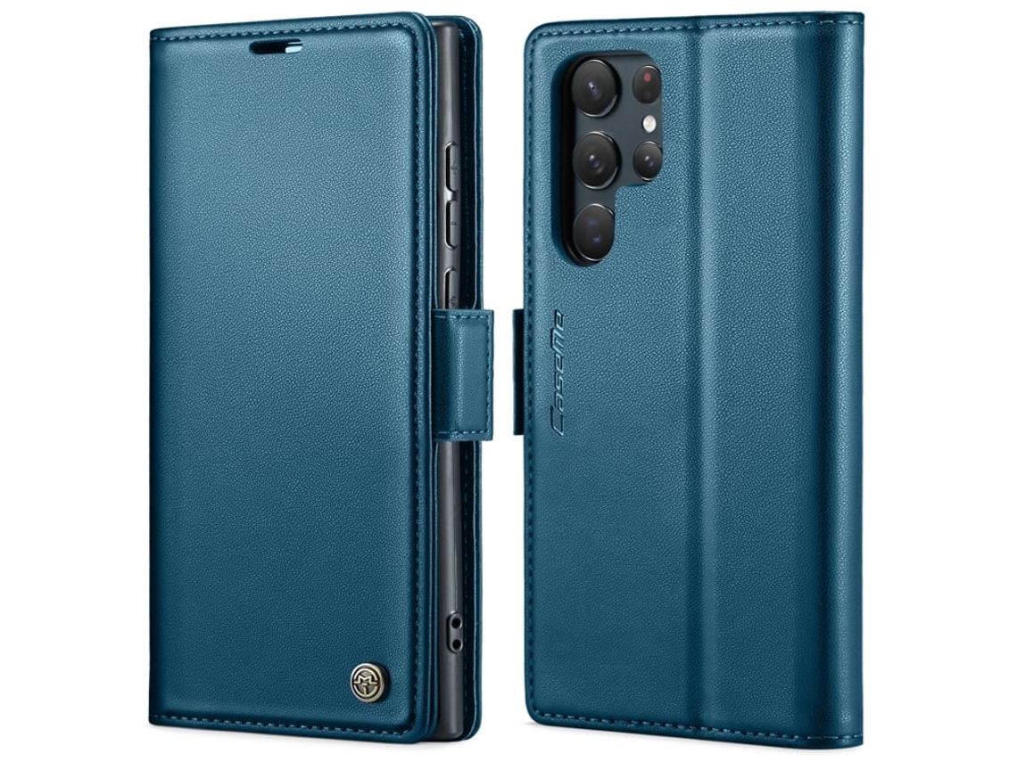 Capa Para Samsung Galaxy S22 Ultra 5g Borboleta Fivela Litchi Textura De Telefone De Couro Rfid Antirroubo Azul